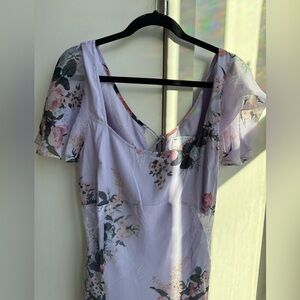 NWT ASOS DESIGN flutter sleeve midi dress with lace insert in lilac floral
